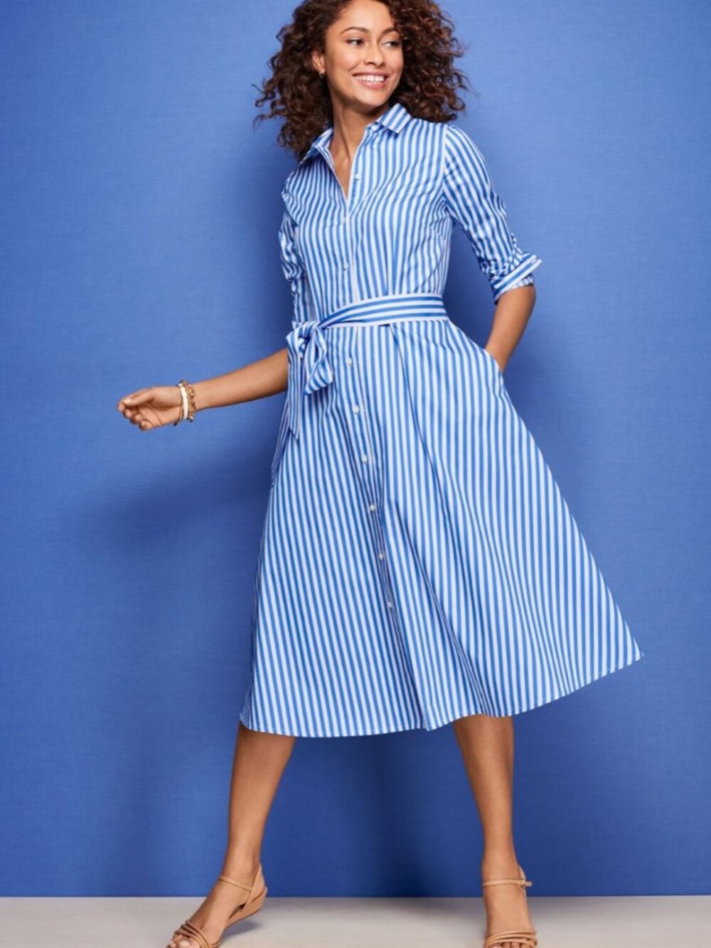 Talbots Crisp and Clasic Blue White Stripe Poplin Shirtdress 6P